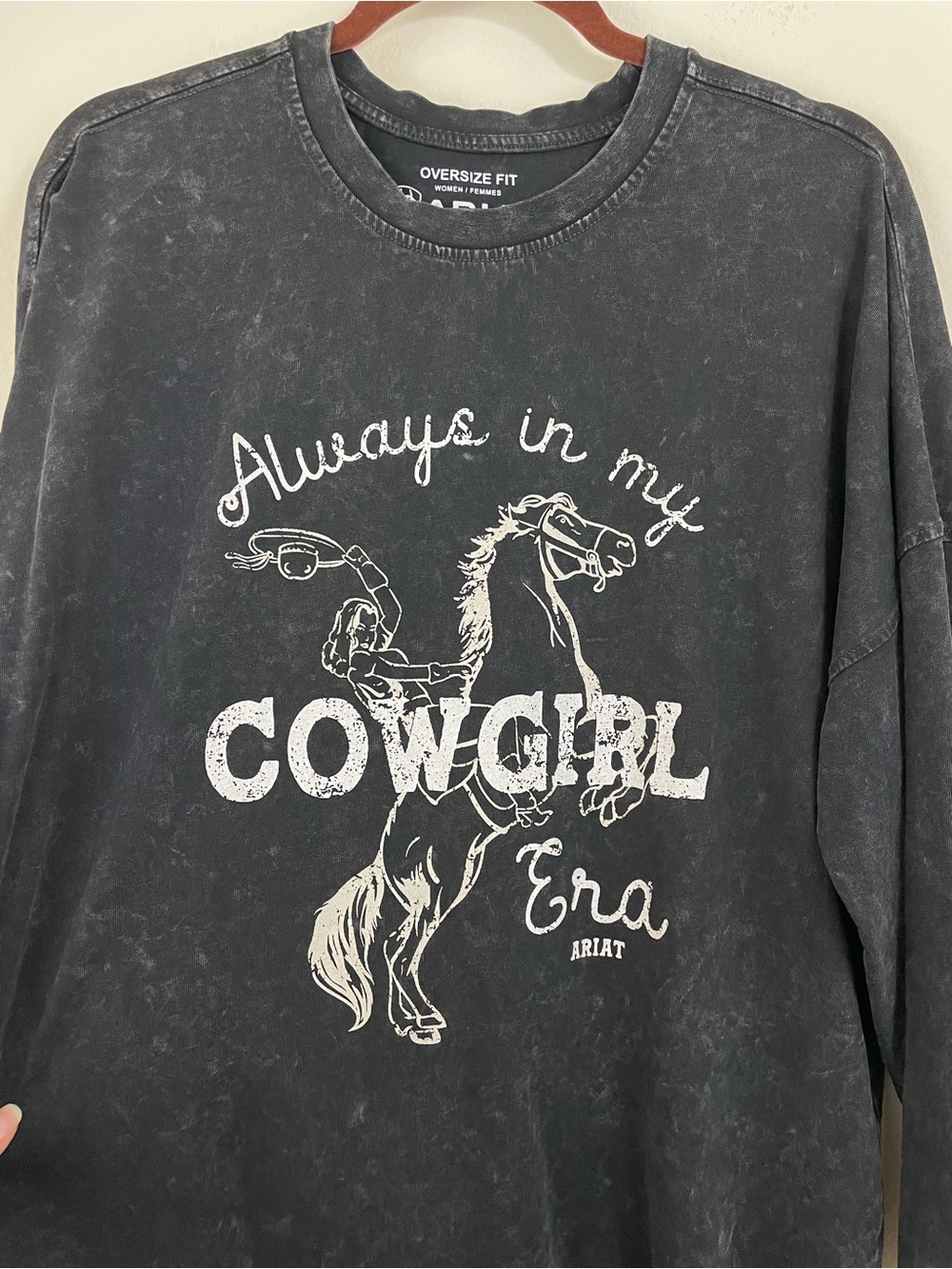 Ariat Black Mineral Washed Cowgirl Era Long Sleeve Oversized Tee Shirt Size M - Picture 6 of 10